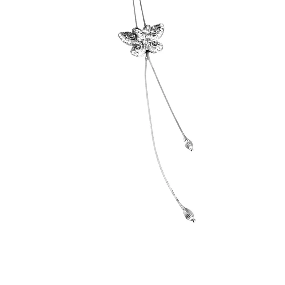 Crystal Butterfly Lariat Necklace Adjustable Silver